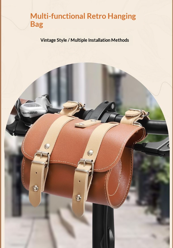 Bolsa de bicicleta vintage em couro para quadro dianteiro mtb_voghion.com